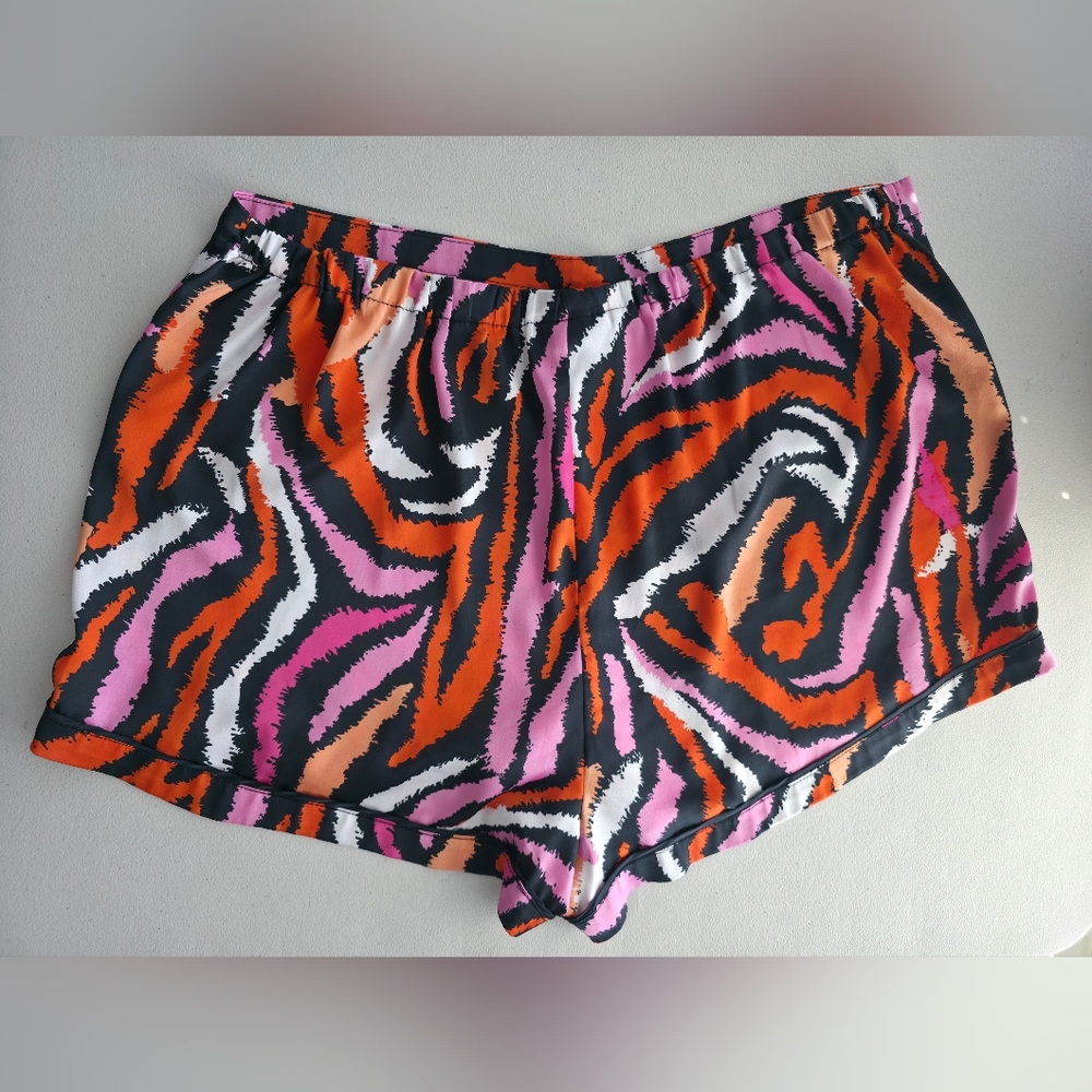 DVF for Target Satin Pajama Set Disco Zebra Pink Orange Vibrant Retro Boho Large - Picture 9 of 13